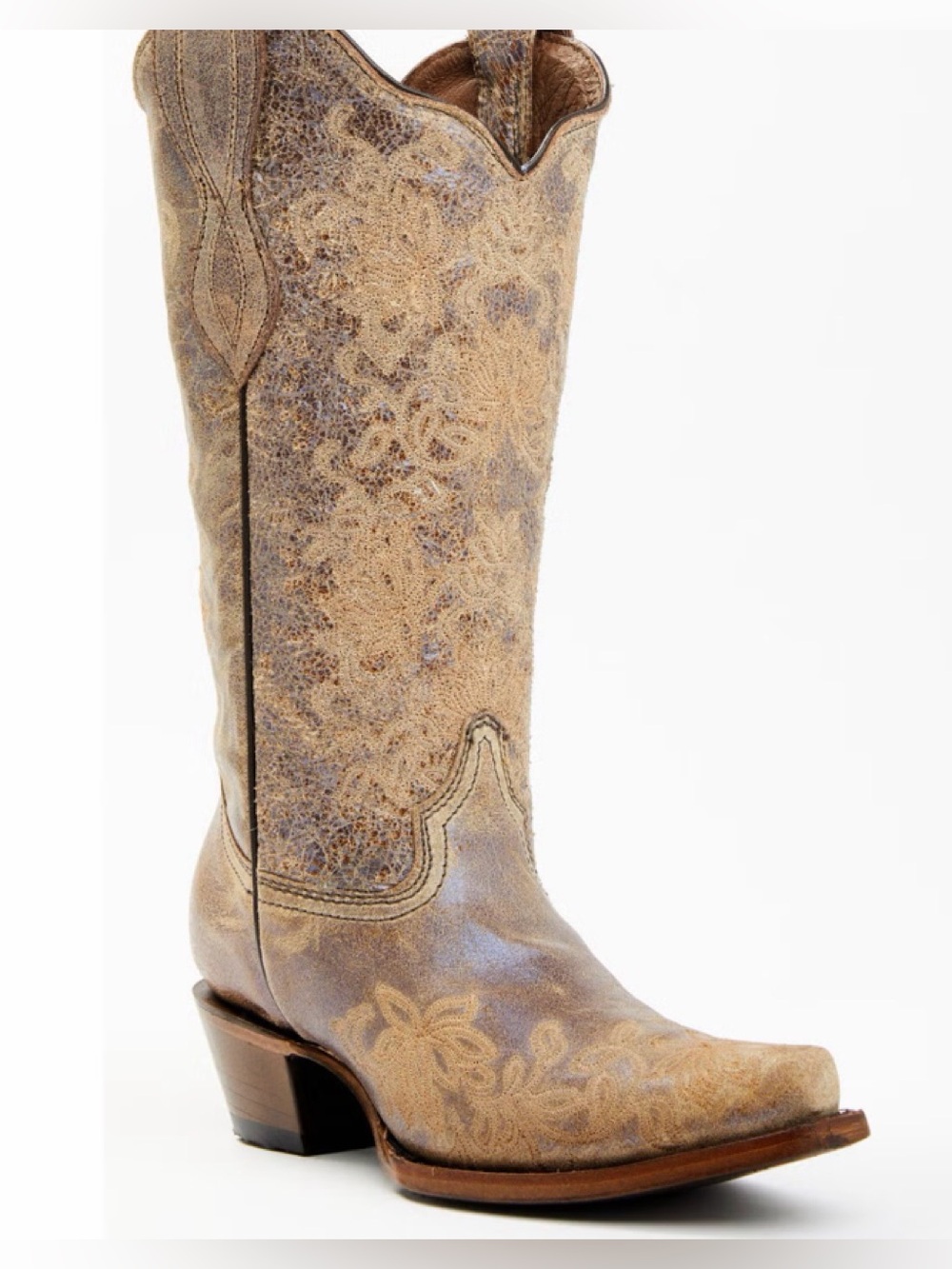 Circle G Women's Brown Floral Embroidery Western Boots - Snip Toe Preloved
